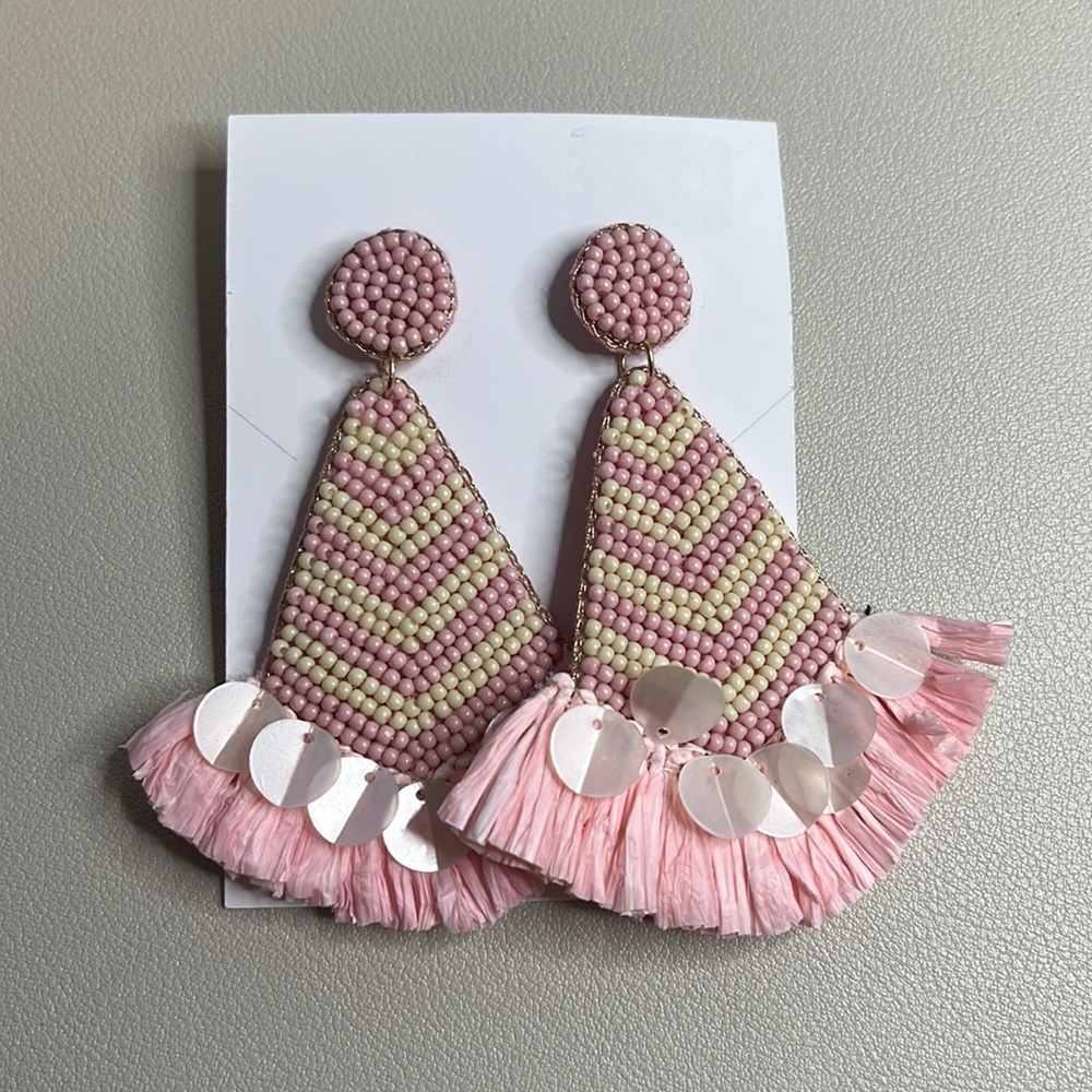 Pink & White Seed Bead Earrings
